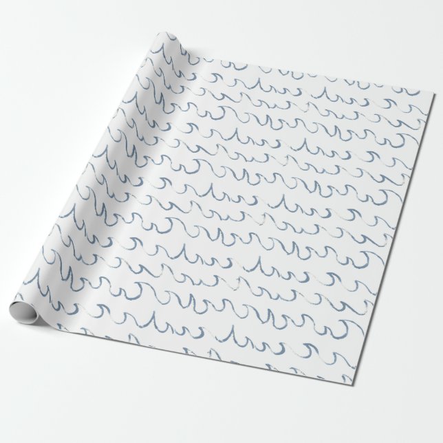 Waves Minimal Abstract Hand Drawn Scandi Pattern Wrapping Paper (Unrolled)