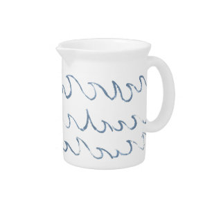 Waves Minimal Abstract Hand Drawn Sea Pattern    Beverage Pitcher