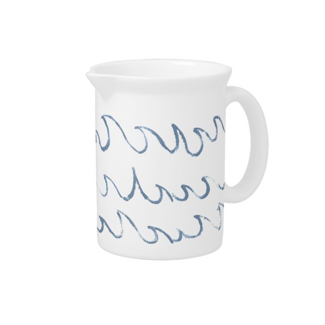 Waves Minimal Abstract Hand Drawn Sea Pattern    Beverage Pitcher (Right)