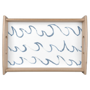 Waves Minimal Abstract Hand Drawn Sea Pattern  Serving Tray
