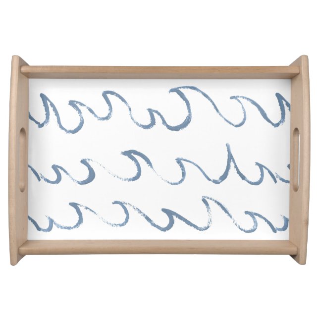 Waves Minimal Abstract Hand Drawn Sea Pattern  Serving Tray (Front)
