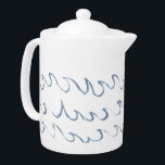 Waves Minimal Abstract Hand Drawn Sea Pattern    Teapot<br><div class="desc">Minimalist waves simple acrylic waves,  sea line art in muted blue color,  scandinavian design. Minimalistic nautical simple scandi hand drawn blue waves lina art sea lover pattern.</div>