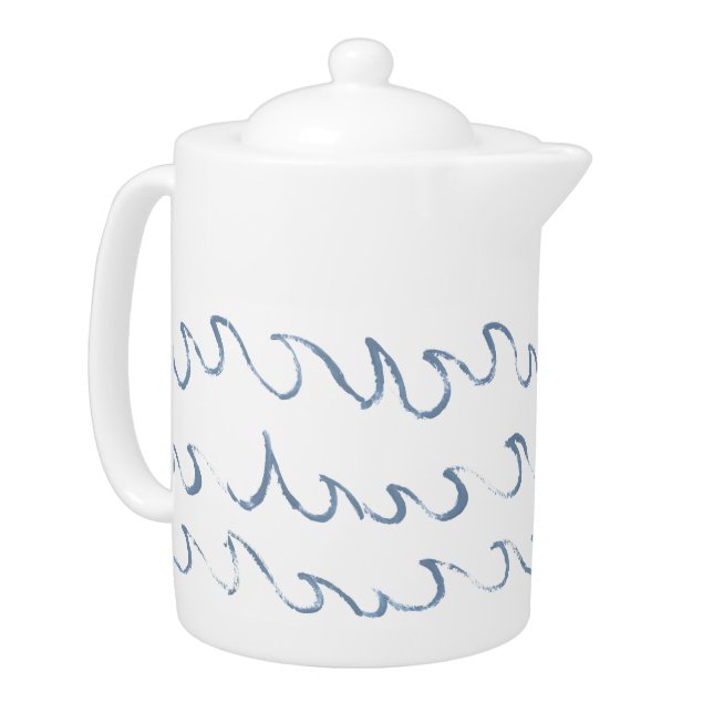 Waves Minimal Abstract Hand Drawn Sea Pattern    Teapot (Left)