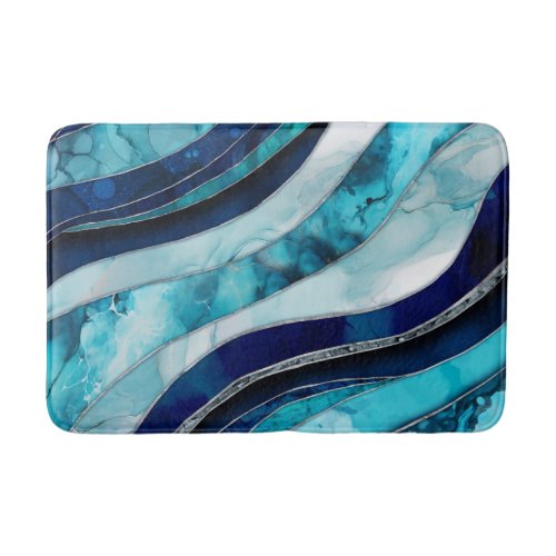Waves _ Mixed Media Blue Abstract Bath Mat