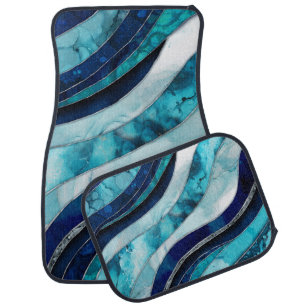 Waves - Mixed Media Blue Abstract Car Floor Mat