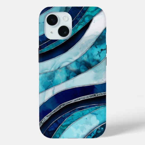 Waves _ Mixed Media Blue Abstract iPhone 15 Case