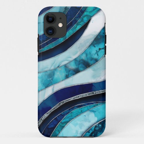 Waves _ Mixed Media Blue Abstract iPhone 11 Case