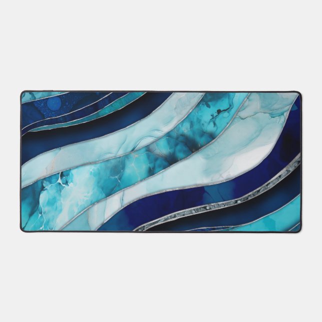 Waves - Mixed Media Blue Abstract Desk Mat (Front)