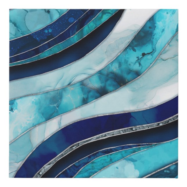 Waves - Mixed Media Blue Abstract Faux Canvas Print (Front)