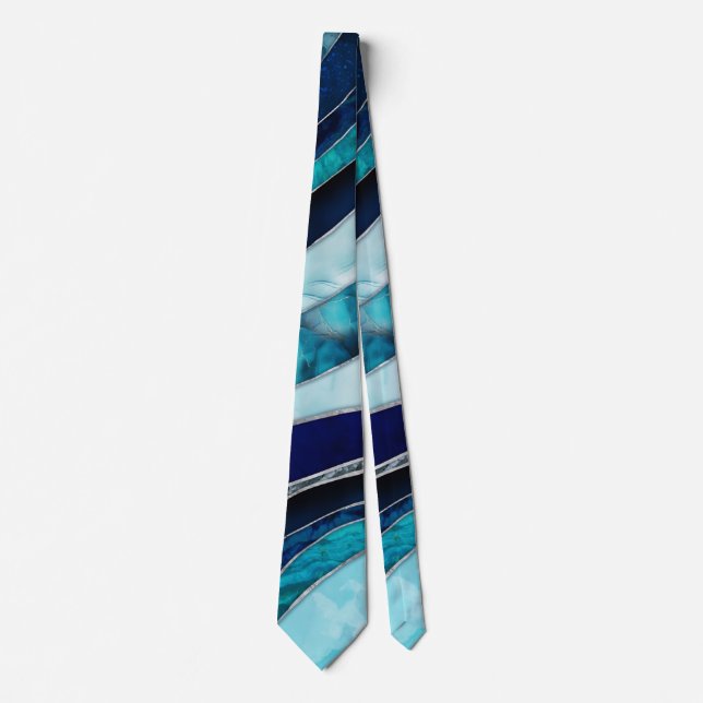 Waves - Mixed Media Blue Abstract Neck Tie (Front)
