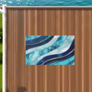Waves - Mixed Media Blue Abstract Outdoor Rug