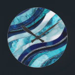 Waves - Mixed Media Blue Abstract Round Clock<br><div class="desc">Waves - Mixed Media Blue Abstract</div>