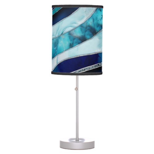 Waves _ Mixed Media Blue Abstract Table Lamp