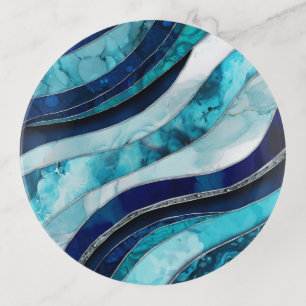 Waves - Mixed Media Blue Abstract Trinket Tray