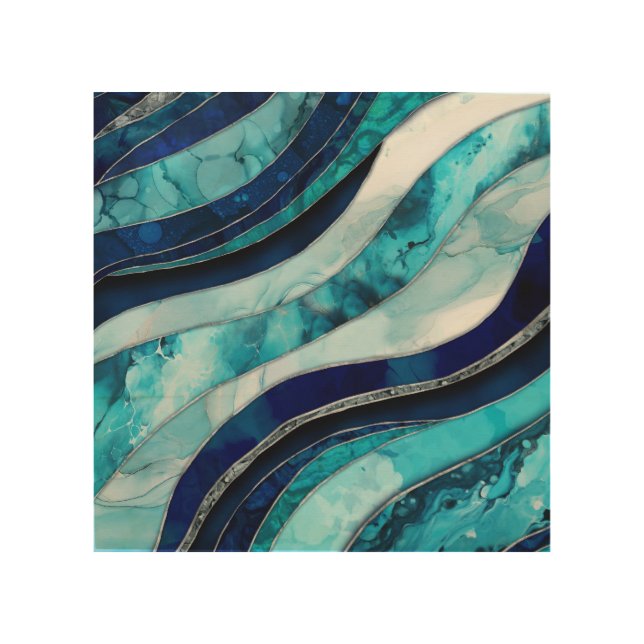 Waves - Mixed Media Blue Abstract Wood Wall Art (Front)