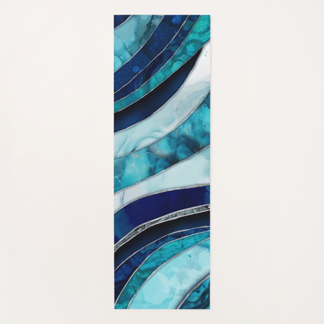 Waves - Mixed Media Blue Abstract Yoga Mat (Front)