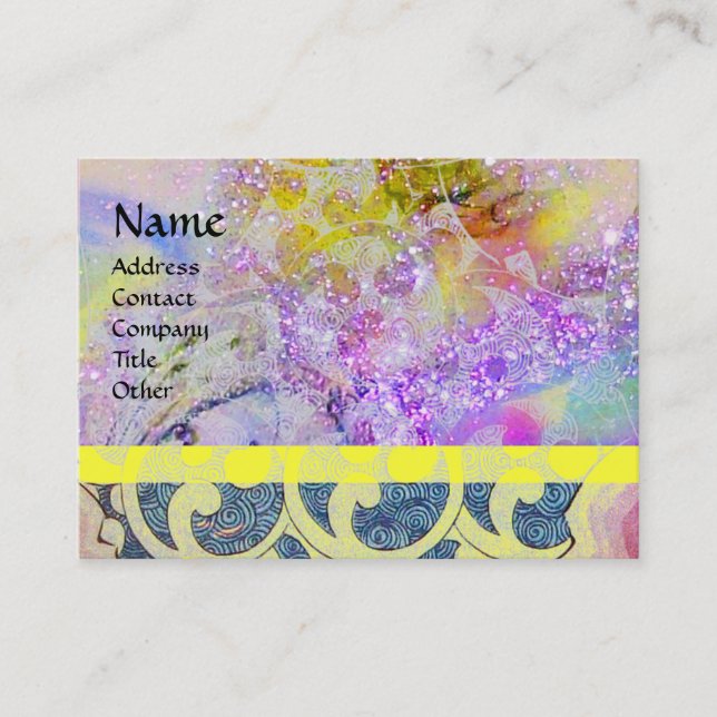 WAVES Monogram, bright purple yellow blue green Business Card (Front)