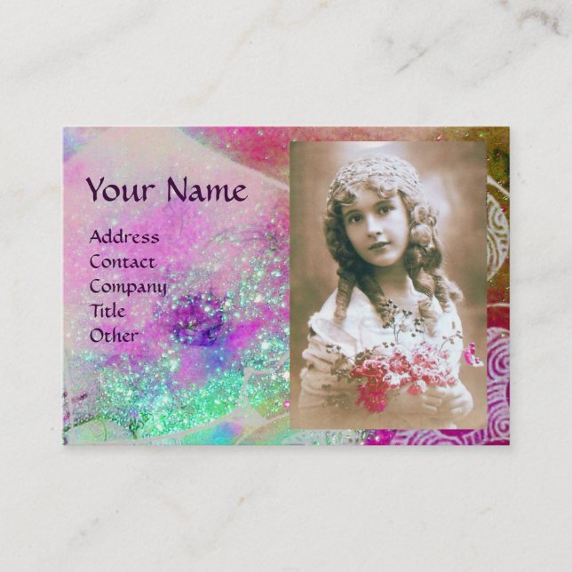 WAVES MONOGRAM PHOTO TEMPLATE pink purple blue Business Card (Front)