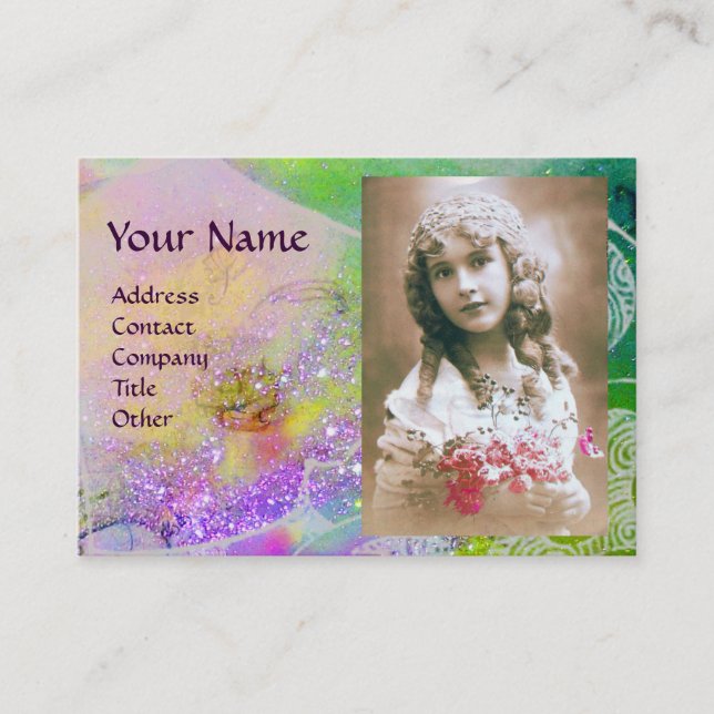 WAVES MONOGRAM PHOTO TEMPLATE pink purple green Business Card (Front)