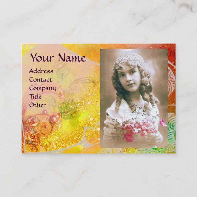 WAVES MONOGRAM PHOTO TEMPLATE pink yellow brown Business Card (Front)