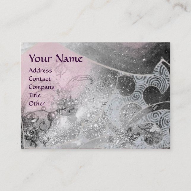 WAVES MONOGRAM  pink black and  white grey Business Card (Front)