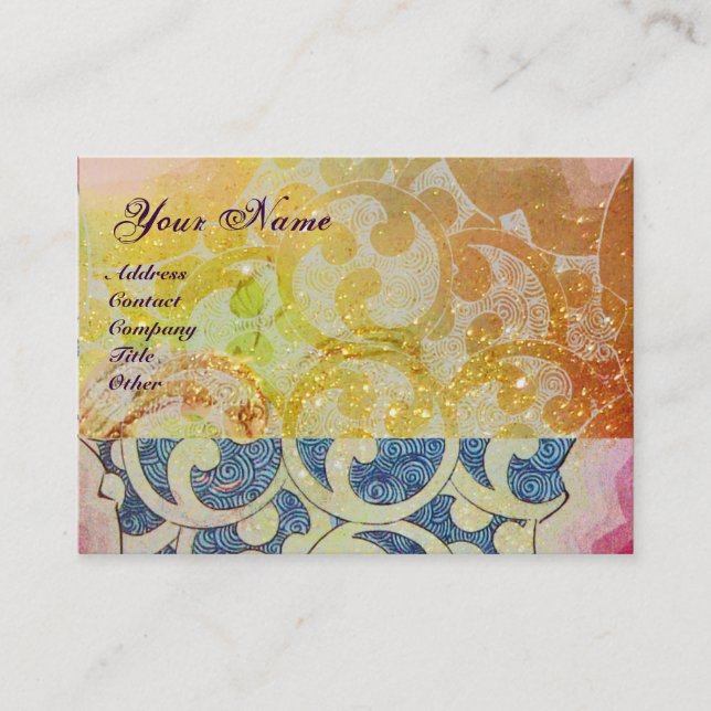 WAVES MONOGRAM , vibrant,yellow blue Business Card (Front)
