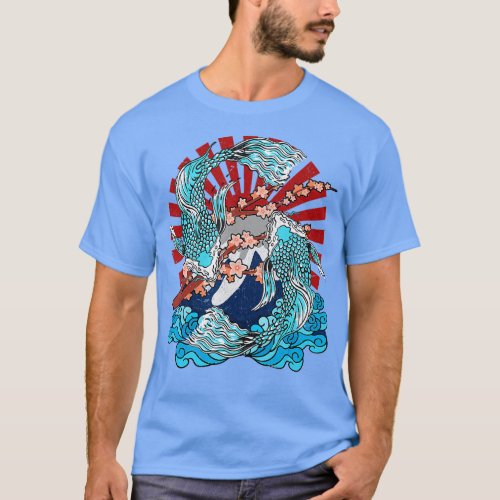 Waves Nishikigoi Carp Cherry Blossom Fish Pond Koi T_Shirt