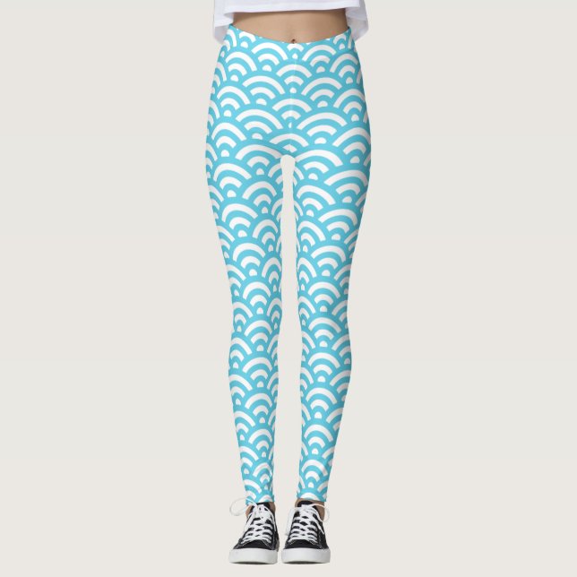 Waves Ocean Blue Texture Leggings (Front)