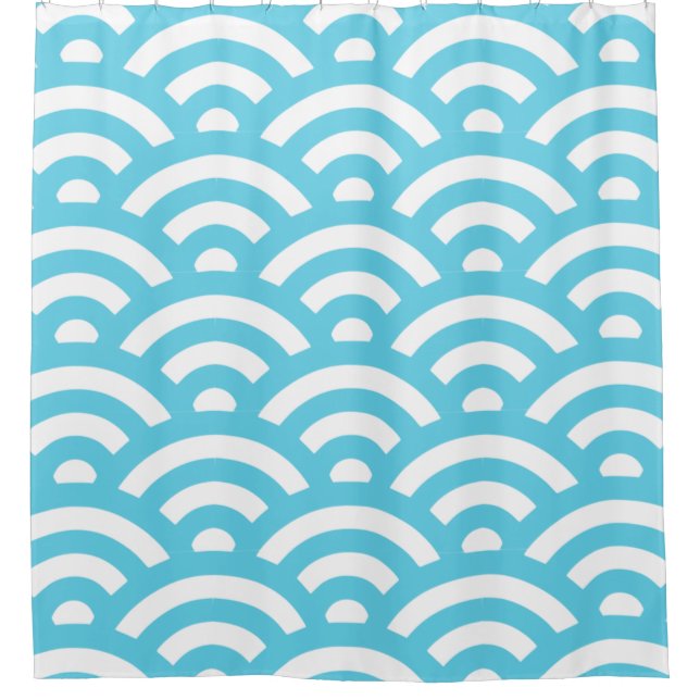 Waves ocean blue texture shower curtain (Front)