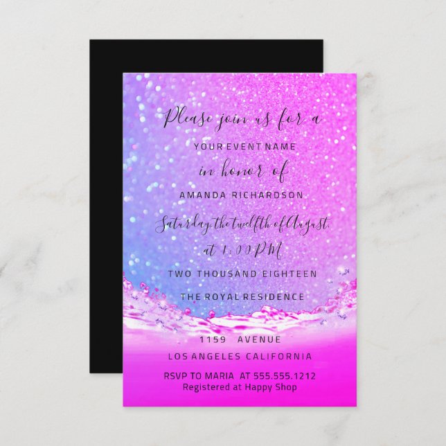Waves Ocean Fuchsia Pink  Bridal Wedding Ombre Invitation (Front/Back)