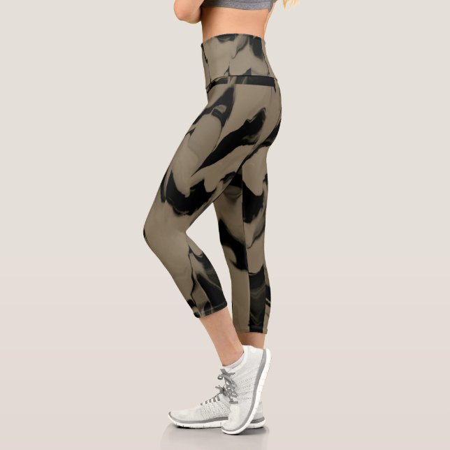 Waves of Black and Brown Capri Leggings (Left)