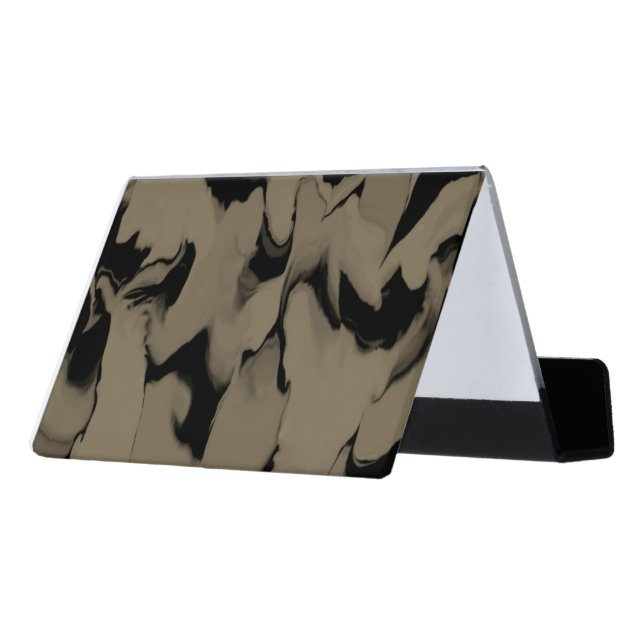Waves of Black and Brown Desk Business Card Holder (Angled Back)