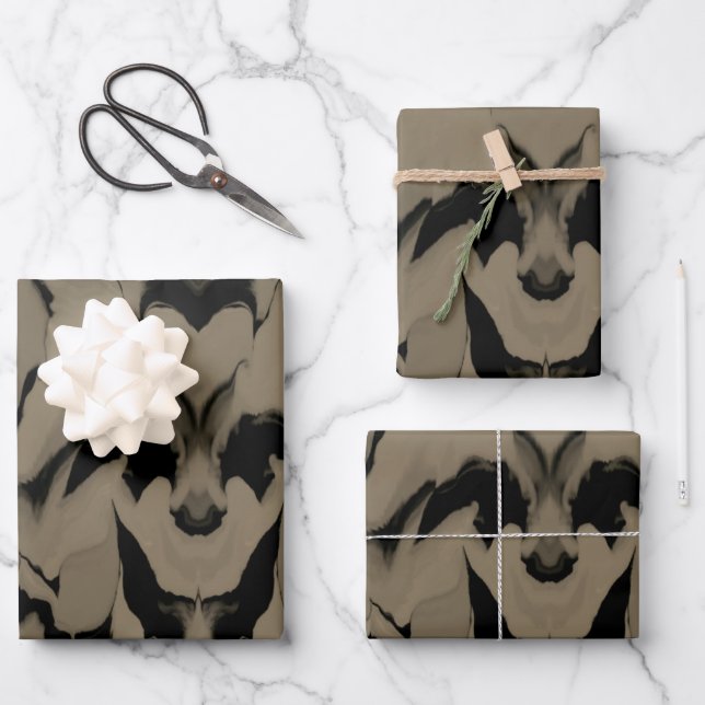 Waves of Black and Brown Wrapping Paper Sheets (Front)