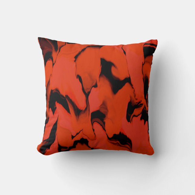 Waves of Black and Red Throw Pillow (Front)