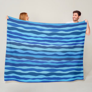 Waves of Blue Cyan Navy Cobalt Sky Blue Fleece Blanket