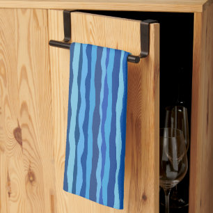 Waves of Blue Cyan Navy Cobalt Sky Blue Kitchen Towel