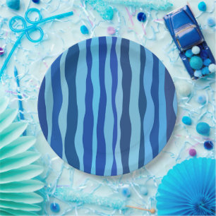 Waves of Blue Cyan Navy Cobalt Sky Blue Paper Plates