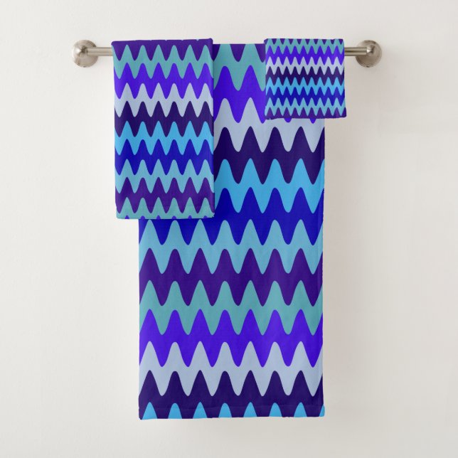 Waves of Deep Sea Blue Towel Set (Insitu)