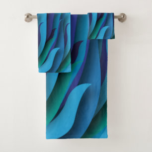 Waves of Different Colors of Blue to Green Bath Towel Set