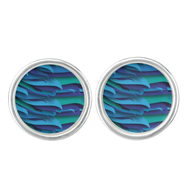 Waves of Different Colors of Blue to Green Cufflinks (Front)