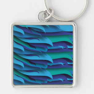 Waves of Different Colors of Blue to Green Keychain