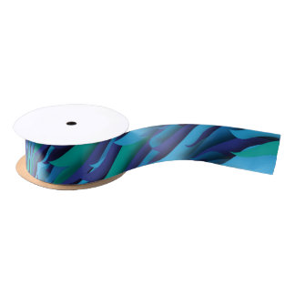 Waves of Different Colors of Blue to Green Satin Ribbon