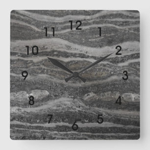 Waves of Gray Marble Black Numbers Square Wall Clock