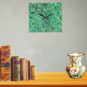 Waves Of Green Square Wall Clock