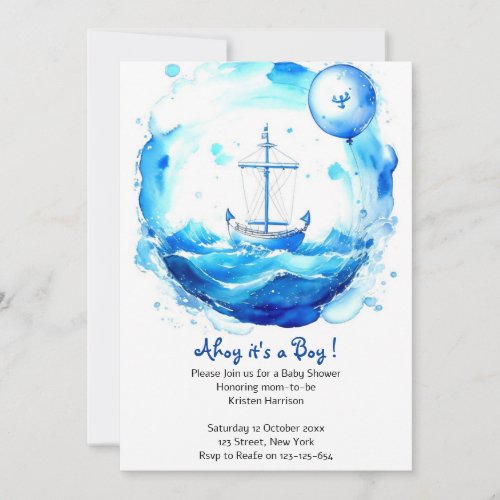 Waves of Love Nautical Boy Baby Shower Invitation