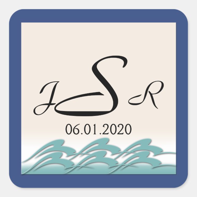 Waves of Love Navy Monogram Sticker (Front)