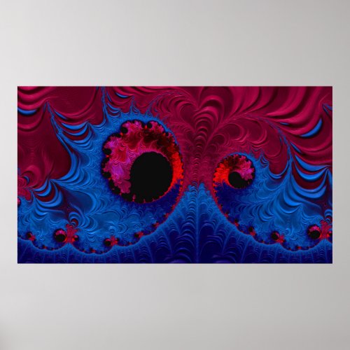 Waves of Red and Blue Fractal Abstract Art Poster