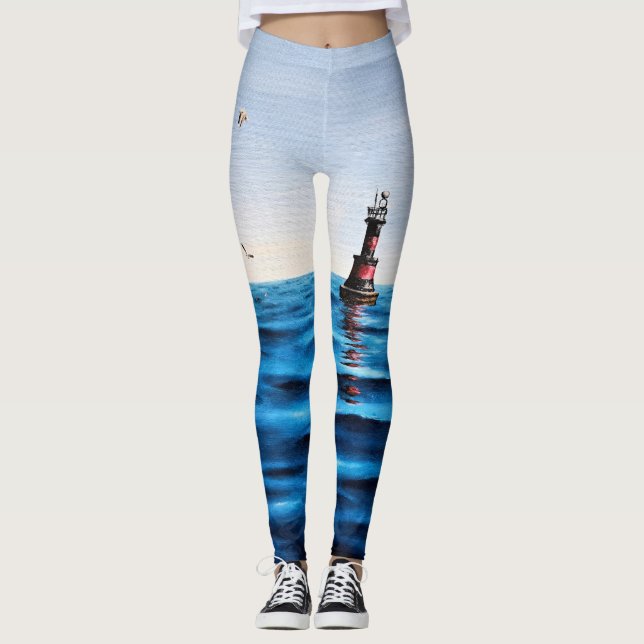 Waves of the Adriatic Sea Maritime Magical Symphon Leggings (Front)