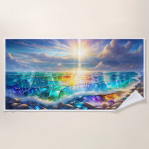 Waves of Tranquility: Crystal Ocean Sunset Towel