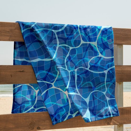 Waves On A Blue Water Surface In A Pool Reflection Beach Towel